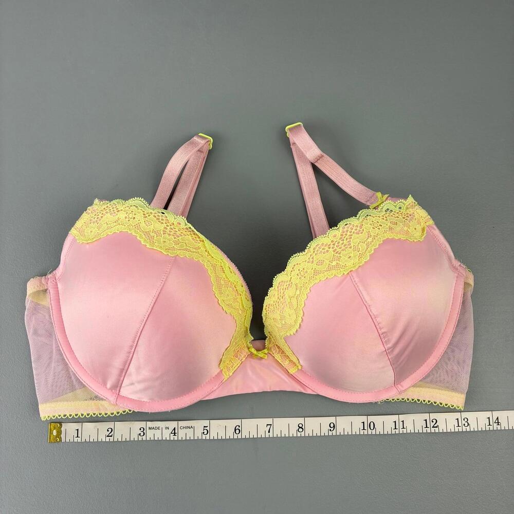 Victoria's Secret Tease Pink and Yellow Lace Trimmed Pushup Bra - Picture 6 of 8
